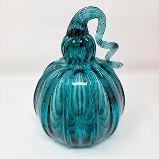 Blown Glass Pumpkin- Transparent Aqua