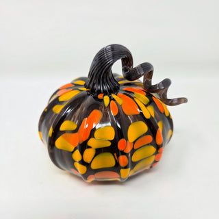 Blown Glass Pumpkin- Black with Opaque Orange and Yellow Spots
