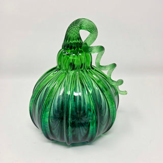 Blown Glass Pumpkin- Transparent Green with Dark Green Fade