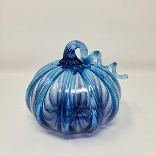 Blown Glass Pumpkin- Transparent Light Blue with Amethyst Fade