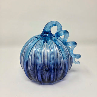 Blown Glass Pumpkin- Transparent Light Blue with Amethyst Fade