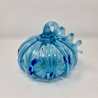 Blown Glass Pumpkin- Transparent Light Blue with Cobalt Spots