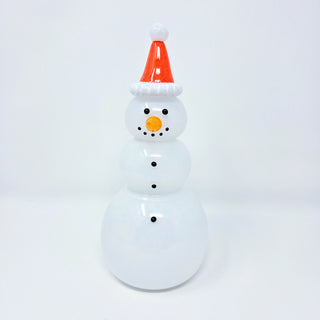 Blown Glass Snowperson with Opaque Orange Cap