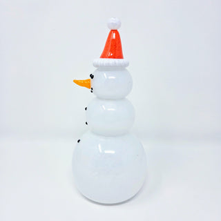 Blown Glass Snowperson with Opaque Orange Cap