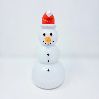 Blown Glass Snowperson with Opaque Orange Cap