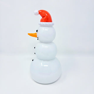 Blown Glass Snowperson with Opaque Orange Cap