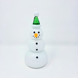 Blown Glass Snowperson with Green Cap