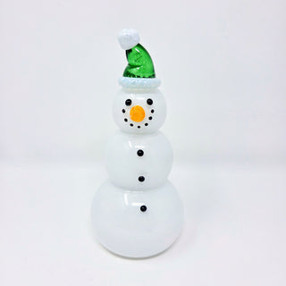 Blown Glass Snowperson with Green Cap