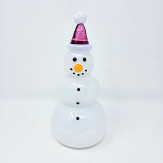 Blown Glass Snowperson with Dark Pink Cap