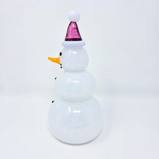 Blown Glass Snowperson with Dark Pink Cap
