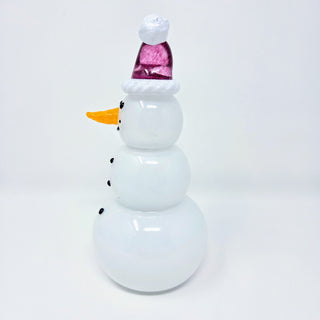 Blown Glass Snowperson with Dark Pink Cap