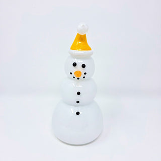 Blown Glass Snowperson with Opaque Yellow Cap
