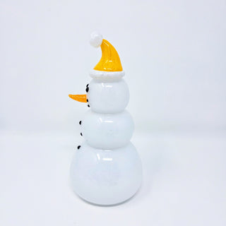 Blown Glass Snowperson with Opaque Yellow Cap