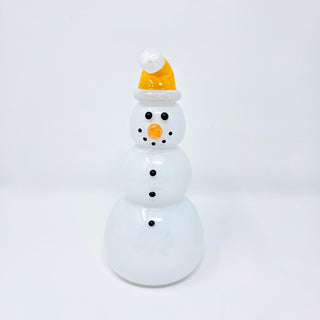 Blown Glass Snowperson with Opaque Yellow Cap