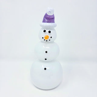 Blown Glass Snowperson with Opaque Violet Cap