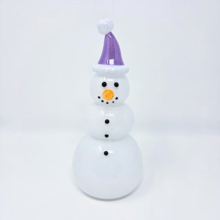 Blown Glass Snowperson with Opaque Violet Cap