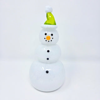 Blown Glass Snowperson with Spring Green Cap