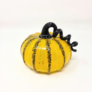 Blown Glass Pumpkin- Opaque Yellow with Black Ridges