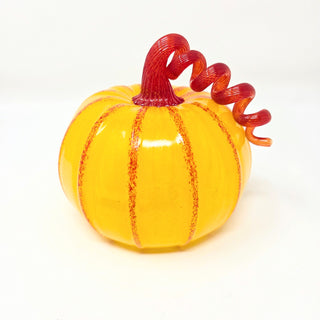 Blown Glass Pumpkin- Opaque Yellow with Red Ridges