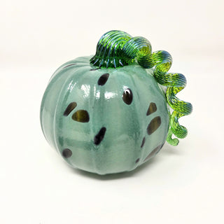 Blown Glass Pumpkin- Opaque Blue with Transparent Amber Spots
