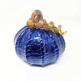 Blown Glass Pumpkin- Iridescent Blue Swirl