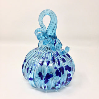 Blown Glass Pumpkin- Transparent Light Blue with Dark Blue Spots