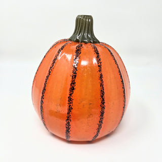 Blown Glass Pumpkin- Opaque Orange with Black Ridges