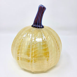 Blown Glass Pumpkin- Iridescent Iris Brown Ripple