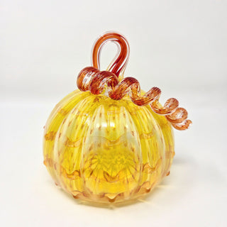 Blown Glass Pumpkin- Transparent Yellow with Red Swirl