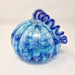 Blown Glass Pumpkin- Transparent Light Blue with Dark Blue Swirl