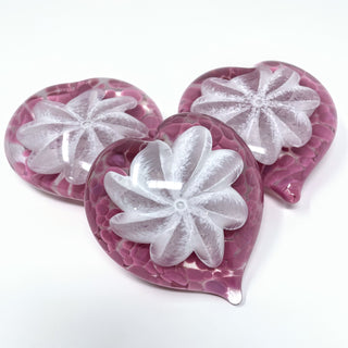 Glass Gazing Heart- White with Petal Pink Spots