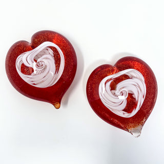 Glass Gazing Heart- White Swirl with Crimson