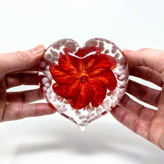 Glass Gazing Heart- Crimson with White Spots