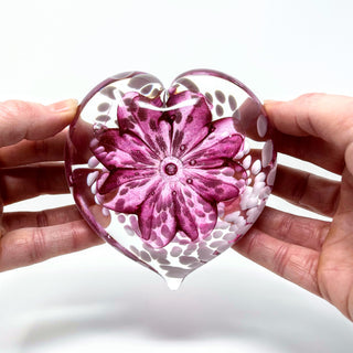 Glass Gazing Heart- Light Cranberry with White Spots