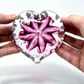 Glass Gazing Heart- Cranberry with White Spots