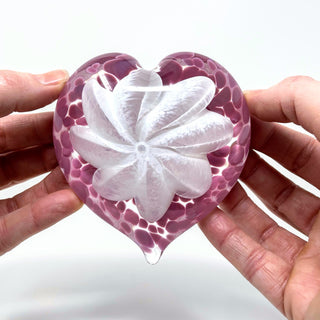 Glass Gazing Heart- White with Petal Pink Spots