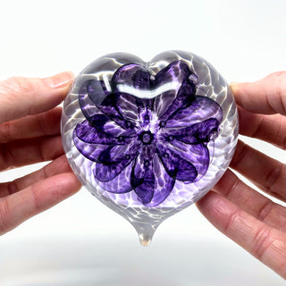 Glass Gazing Heart- Plum with White Spots