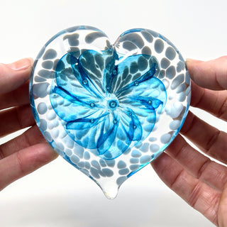 Glass Gazing Heart- Sky Blue with White Spots