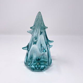 Blown Glass Tree- Aqua Blue with Snow