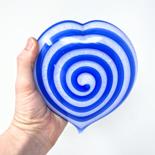 Blown Glass Puffy Heart- Blue Twist