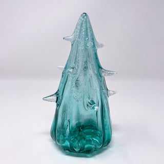 Blown Glass Tree- Aqua Blue with Snow