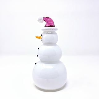 Blown Glass Snowperson with Dark Pink Cap