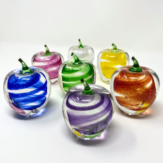 Hand blown glass apples with swirls of color