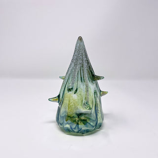 Blown Glass Tree- Iridescent Green with Snow