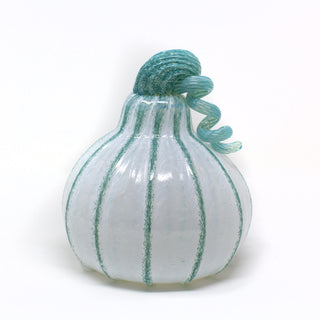 Blown Glass Pumpkin- White with Turquoise Ridges